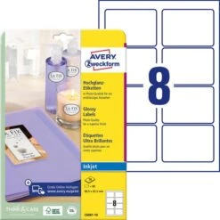Zweckform Inkjet-Etiketten C6081-10, 88,9 X 63,5mm, Weiß Glänzend, 10 Blatt, 80 Stück