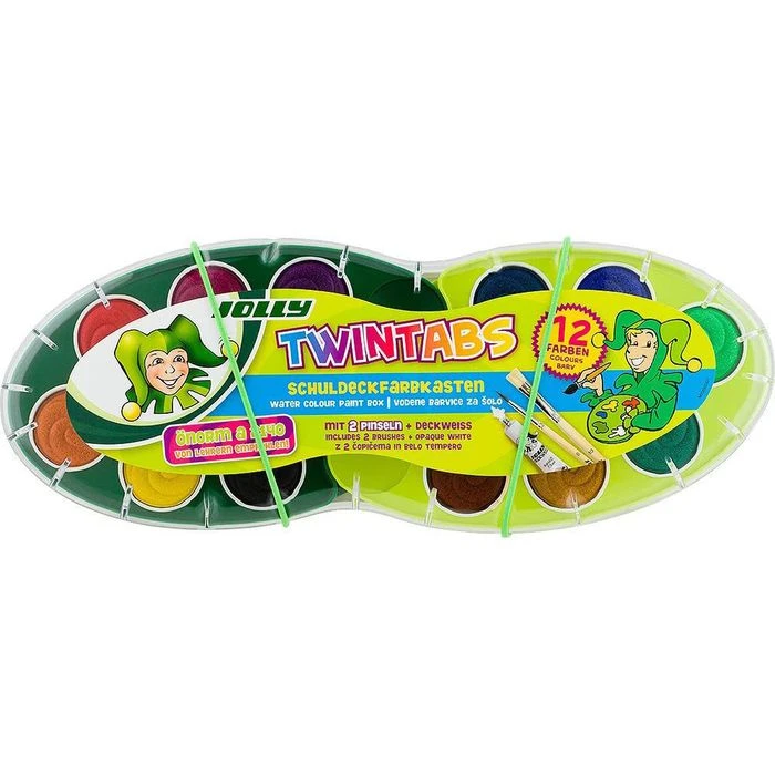 Jolly Farbkasten Twintabs 12, Deckfarbkasten, 1 Deckweiß, 2 Pinsel Und 12 Farben - Image 2