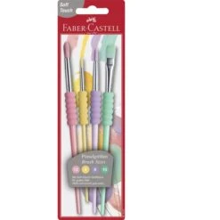 Faber-Castell Pinsel 481620, Soft-Touch Pinselset, Mit 3 Haar- Und 1 Borstenpinseln, 4 Stück