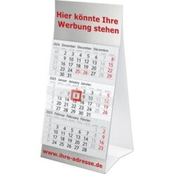 Tischkalender Jahr 2024, Dreimonatskalender Mit Werbedruck, 100 Stück