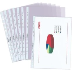 Herlitz Prospekthüllen 10840320, A4, Genarbt, 0,08 Mm, Oben Offen, 100 Stück