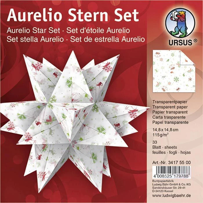 Ursus Faltblätter 34175500 Aurelio Stern Set, Classic Christmas 14,8 X 14,8cm, 115g/qm, 33 Blatt
