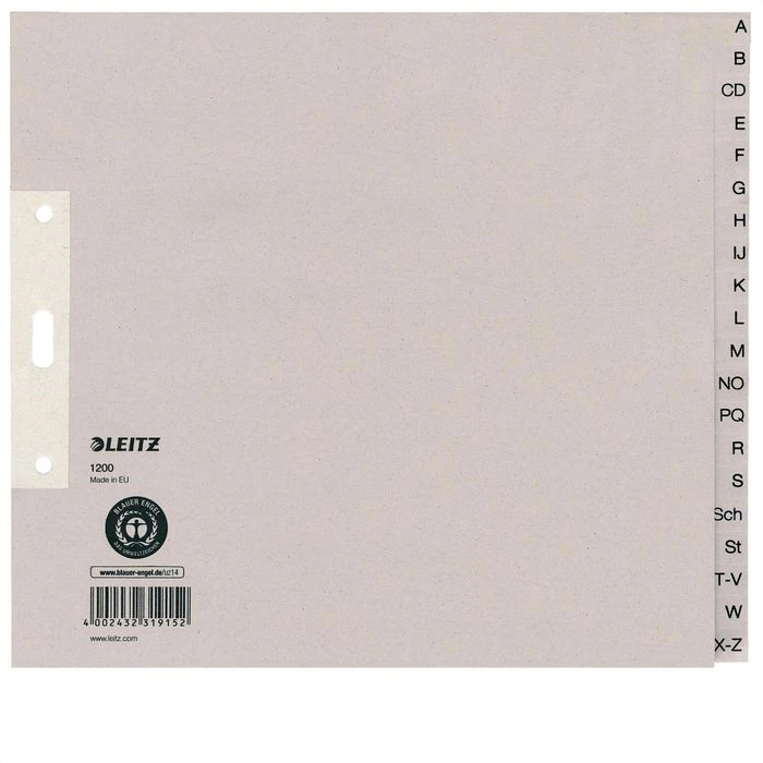 Leitz 1200-00-85 Papier Register, A-Z, A4-halbe Höhe Überbreite, 20-teilig, Grau