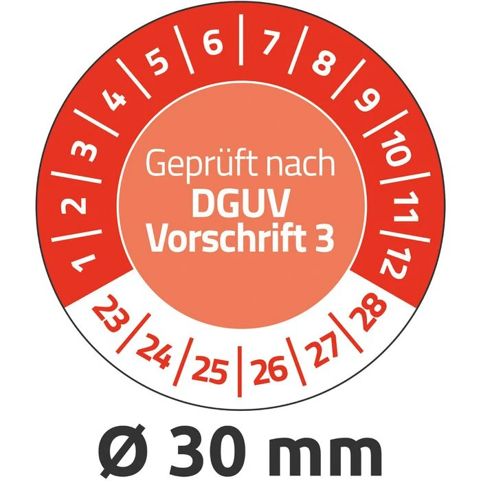 Zweckform Prüfplaketten 6976 Geprüft Nach DGUV Vo3, 2023-2028, Rot, Ø 30mm, Aus Vinyl, 80 Stück