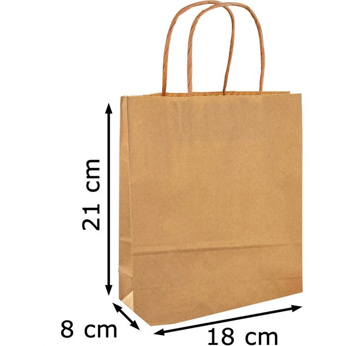 Folia Tragetaschen Braun, 18 X 21cm, Papiertüten Mit Henkel, 20 Stück – Bild 2