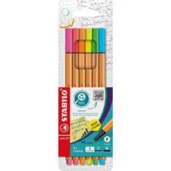 Stabilo Fineliner Point 88, 88/6-1 Neon, Strichbreite 0,4mm, Farbig Sortiert, 6 Stück