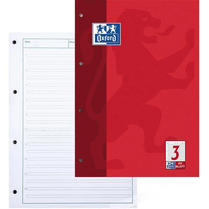Oxford Arbeitsblock 100050342 Lineatur 3, A4, Liniert, 90g/qm, 50 Blatt
