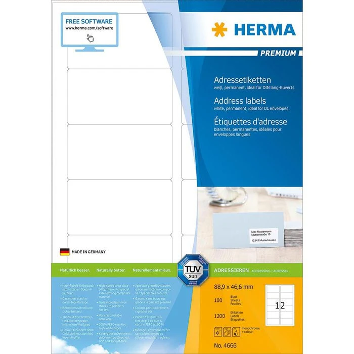Herma Premium 4666 100 Etiketten Weiß 88.9 X 46.6 - Image 6