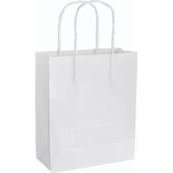 Folia Tragetaschen Weiß, 18 X 21cm, Papiertüten Mit Henkel, 20 Stück