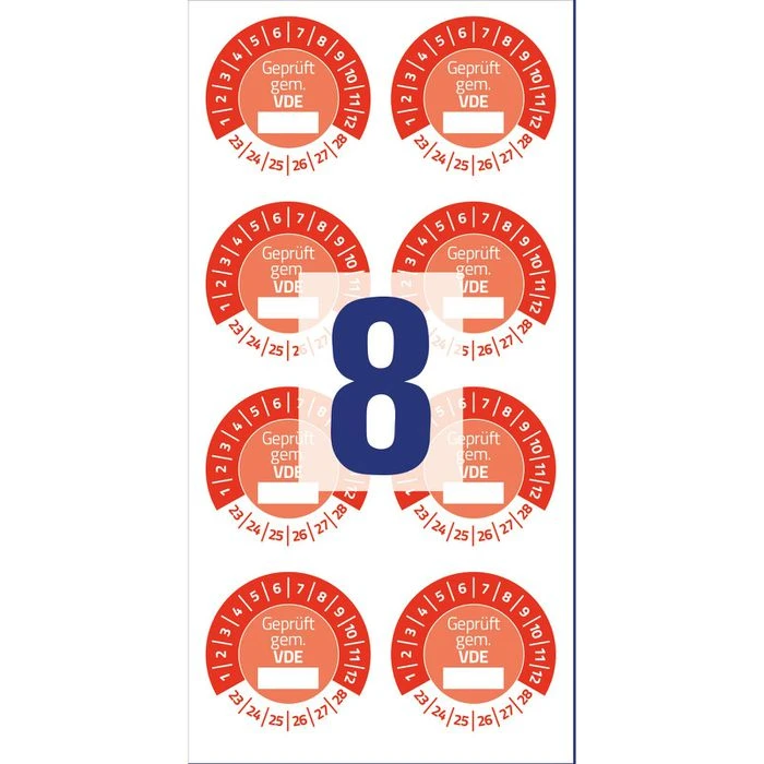 Zweckform Prüfplaketten 6986, Geprüft Gem. VDE, 2023-2028, Rot, Ø 30mm, Abziehsicher, 80 Stück – Bild 3
