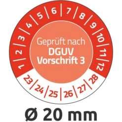 Zweckform Prüfplaketten 6977 Geprüft Nach DGUV Vo3, 2023-2028, Rot, Ø 20mm, Abziehsicher, 120 Stück