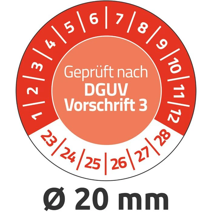 Zweckform Prüfplaketten 6977 Geprüft Nach DGUV Vo3, 2023-2028, Rot, Ø 20mm, Abziehsicher, 120 Stück