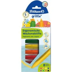 Pelikan Wachsmalstifte 700832 Griffix, Wasserfest, Dreikantform, 2 Spitzen, 8 Stück