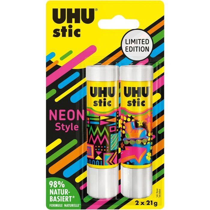 UHU® UHU Klebestift Neon Edition, 21g, 2 Stück, Ohne Lösungsmittel, Permanent
