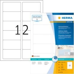 Herma Inkjet-Etiketten 10776, Special, Weiß Matt, 88,9 X 46,6 Mm, Matt, 80 Blatt, 960 Stück