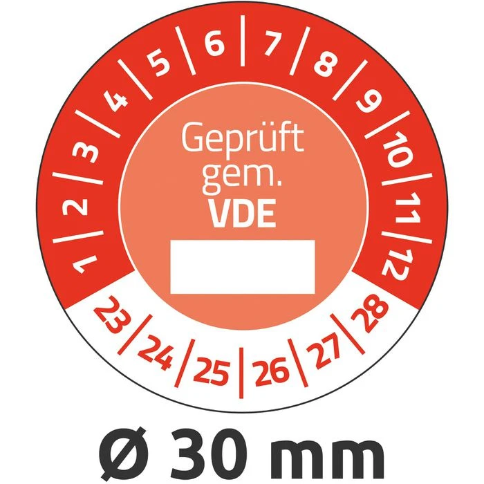 Zweckform Prüfplaketten 6986, Geprüft Gem. VDE, 2023-2028, Rot, Ø 30mm, Abziehsicher, 80 Stück