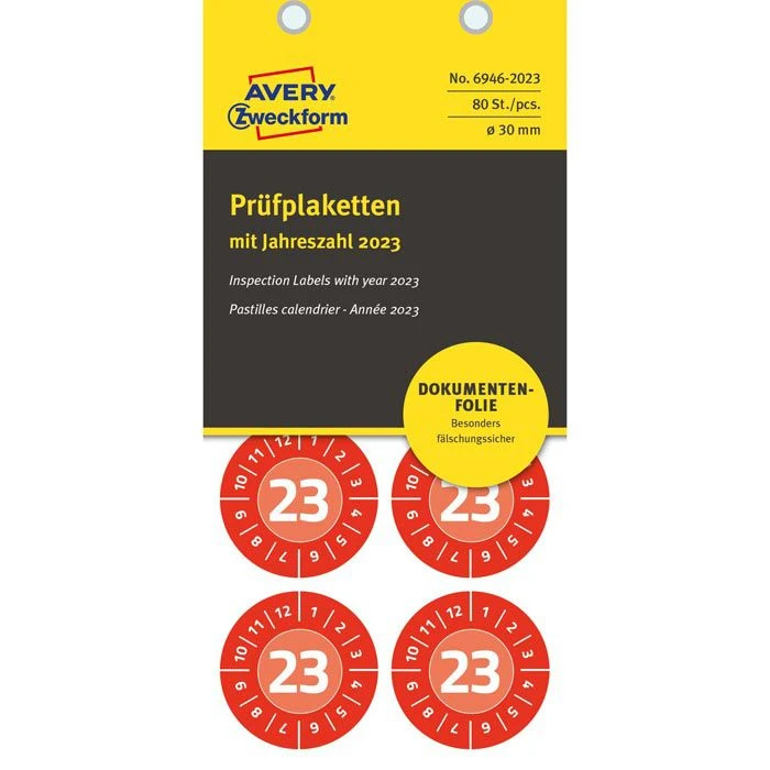 Zweckform Prüfplaketten 6946, Mit Jahreszahl 2023, Rot, Ø 30mm, Abziehsicher, 80 Stück - Image 2