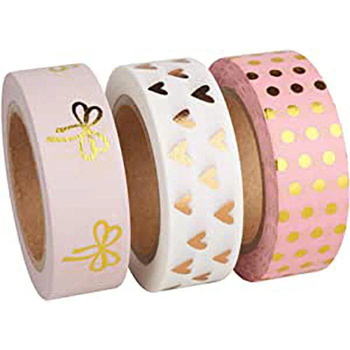 Rayher Washi-Tape 60893000, Rose/Gold Foil, 15mm X 10m, Klebeband Aus Reispapier, 3 Rollen