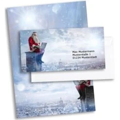 Böttcher-AG Weihnachtsbriefpapier Weihnachtsmann, A4, 90g/m², 50 Blatt + 50 Umschläge, Set