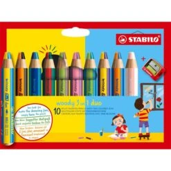 Stabilo Buntstifte Woody 3 In 1 Duo, 882/10-2, Multitalent-Stifte, Inkl. Spitzer, 10 Stück