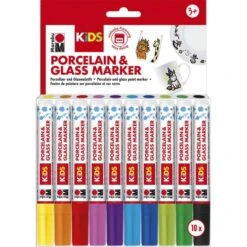 Marabu Porzellanstifte Kids 0125000000084 Mega Fun, Grundfarben Sortiert, Spülmaschinenfest, 10 Stück