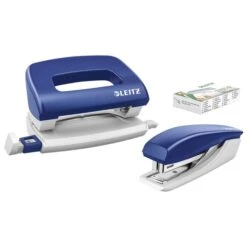 Leitz Heftgerät 5507-60-35, NeXXt Mini, Set Heftleistung 10 Blatt, Blau, 3-teilig