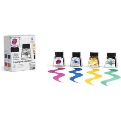 Winsor&Newton Zeichentusche 1090104, Satte Farben, Für Füller & Pinsel, 4 Farben A 14ml, 4 Stück