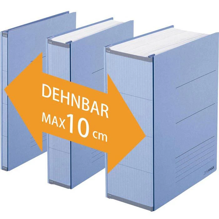 Plus-Japan Ordner Zero Max 89808, Karton, A4, 1 - 10cm, Ausziehbarer Rücken, Blau