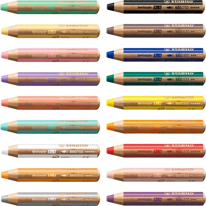 Stabilo Buntstifte Woody 3 In 1 Pastell, 880/18-4, Multitalent-Stifte Inkl Pinsel & Spitzer, 18 Stück – Bild 3