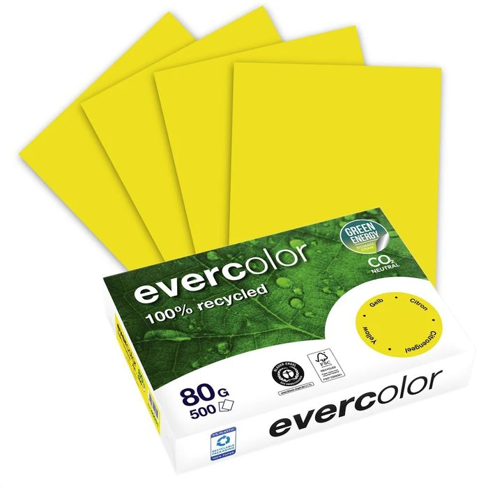 Clairefontaine Kopierpapier Evercolor, 2100005031, A4, Recycling, 80g/qm, Gelb, 500 Blatt
