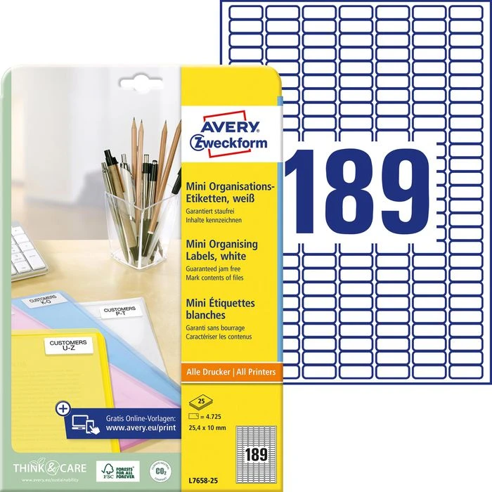 Avery Zweckform L7658-25 Etiketten Weiß 25,4x10mm