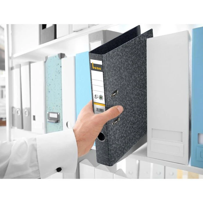 Bene Ordner 91500, Karton, A4, 5cm, Hartpappe, Schwarz Marmoriert - Image 3