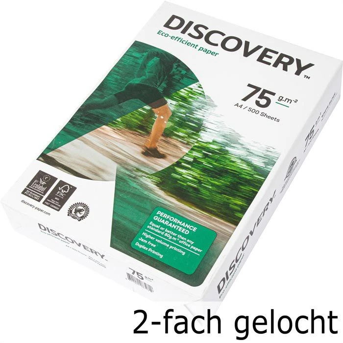 Discovery Kopierpapier 83429A75, A4, 75g/qm, Hochweiß, 2-fach Gelocht, 500 Blatt