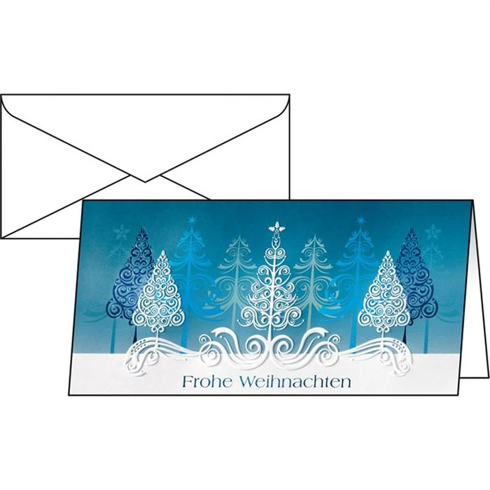 Sigel Weihnachtskarte DS030, Blue Trees, DIN Lang, Mit Umschlag, 10 Stück