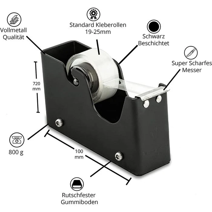 Kornet&Hahn Klebefilmabroller 40371016, Schwarz, Tischabroller Für Kleberollen 19mm X 33m - Image 2