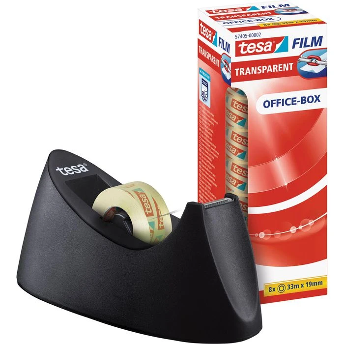 Tesa Klebefilmabroller 53918 Curve, Schwarz, Tischabroller Für Kleberollen 19mm X 33m