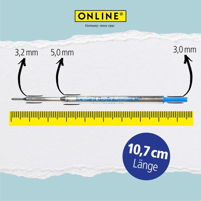Online, Kugelschreiberminen 40003/3, Metallgroßraummine, Strichstärke M, Blau, 2 Stück - Image 4