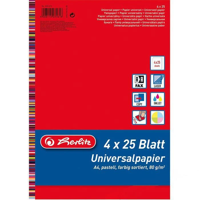 Herlitz Kopierpapier 5031612, A4, 80g/qm, Pastell Farbig Sortiert, 4 X 25 Blatt, 100 Blatt - Image 2