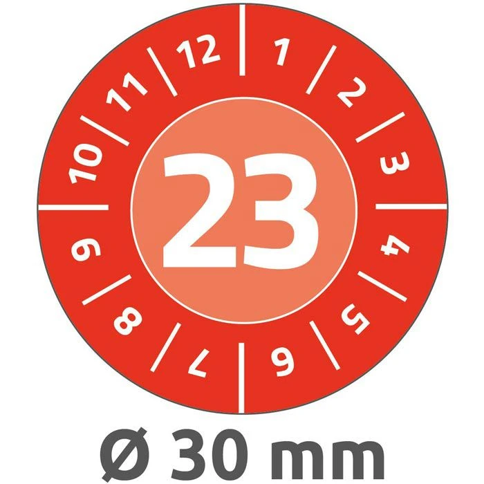 Zweckform Prüfplaketten 6946, Mit Jahreszahl 2023, Rot, Ø 30mm, Abziehsicher, 80 Stück