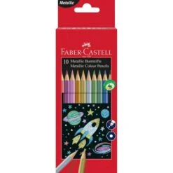 Faber-Castell Buntstifte Hexagonal Metallic 201583, Farbig Sortiert, 10 Stück