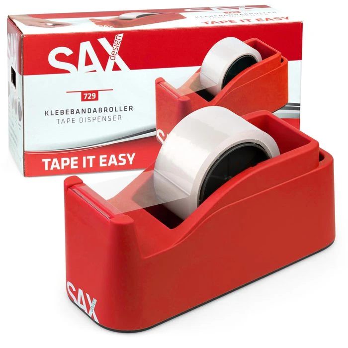 Sax Klebefilmabroller Tape It Easy 0-729-01, Rot, Tischabroller Für Kleberollen 50mm X 66m